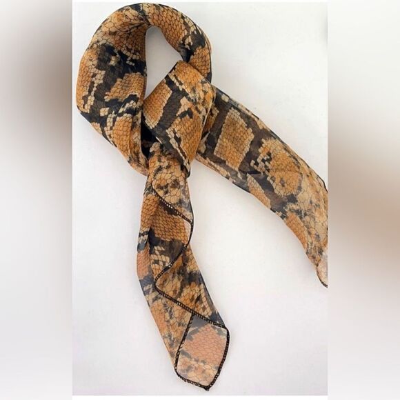 orange snake print sheer scarf silky poly square - Picture 6 of 7